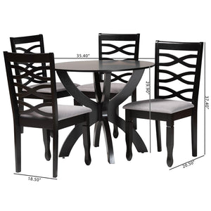 Baxton Studio Baxton Studio Aspen 5-Piece Modern Dining Set with Grey Fabric Chairs & Sculptural Round Table Lia-Grey/Dark Brown-5PC Dining Set