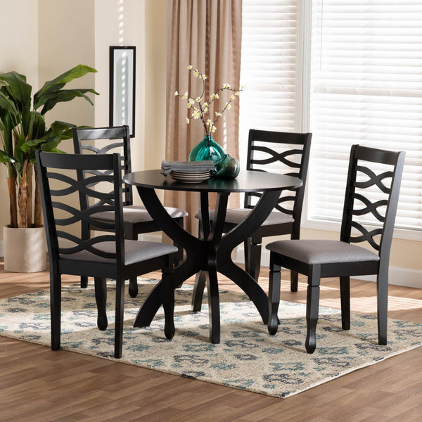 Baxton Studio Baxton Studio Aspen 5-Piece Modern Dining Set with Grey Fabric Chairs & Sculptural Round Table Lia-Grey/Dark Brown-5PC Dining Set