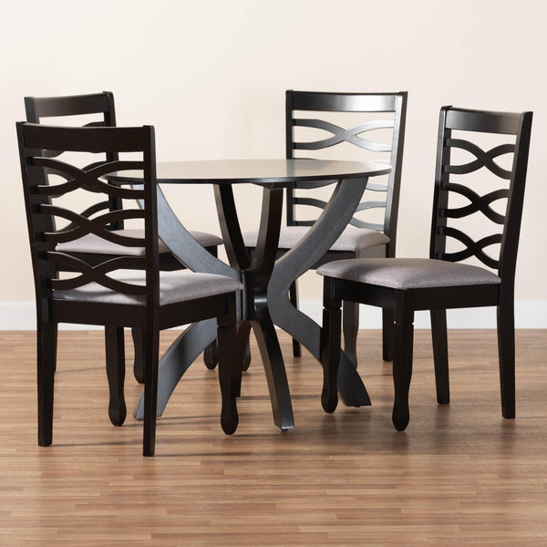 Baxton Studio Baxton Studio Aspen 5-Piece Modern Dining Set with Grey Fabric Chairs & Sculptural Round Table Lia-Grey/Dark Brown-5PC Dining Set