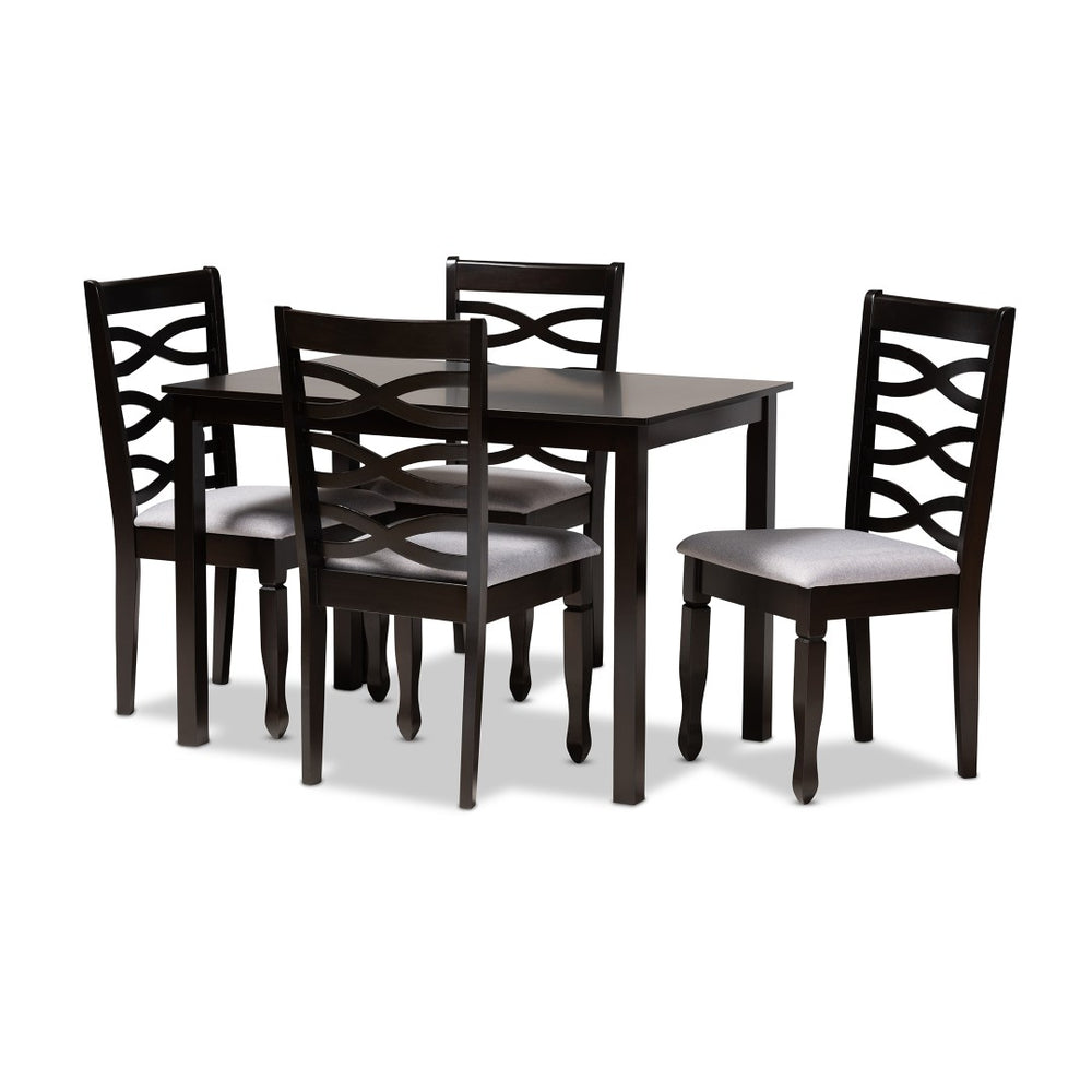 Baxton Studio Baxton Studio Lanier 5-Piece Dining Set - Modern Gray Upholstered Chairs with Espresso Wood Table RH318C-Grey/Dark Brown-5PC Dining Set