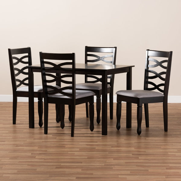 Baxton Studio Baxton Studio Lanier 5-Piece Dining Set - Modern Gray Upholstered Chairs with Espresso Wood Table RH318C-Grey/Dark Brown-5PC Dining Set