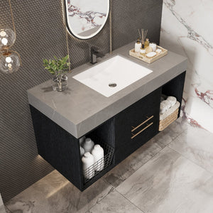 English Elm 39.4 Inch Floating Bathroom Vanity Sintered Stone Top Solid Wood 2 Soft Close Drawers W3136S00037