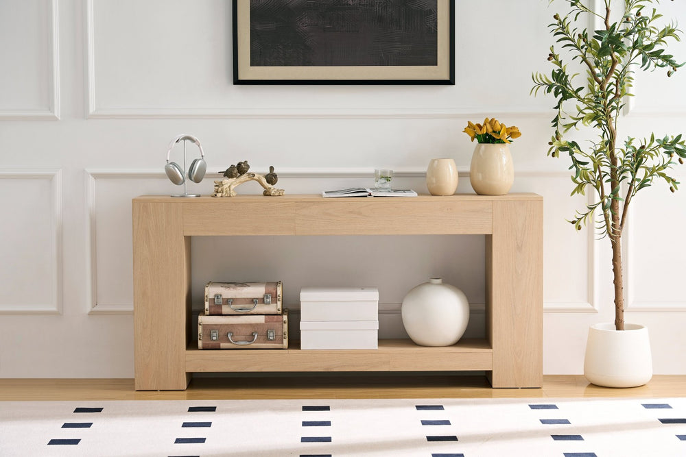 English Elm Rectangular Farmhouse Console Table Slim 63 Inch Mdf Wood Grain Entryway Sofa W2393P301831