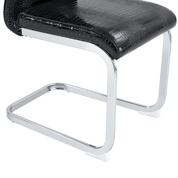 English Elm Set of 2 Glam Faux Alligator Pvc Dining Chairs with Crystal Buckle Bow Legs Black W3875P371058
