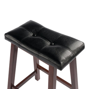 Winsome Wood Mona Saddle Seat Counter Stool - Stylish Black Faux Leather & Walnut Finish For Modern Comfort Walnut ,Black Solid Wood ,Polyurethane 94064-winsome-wood