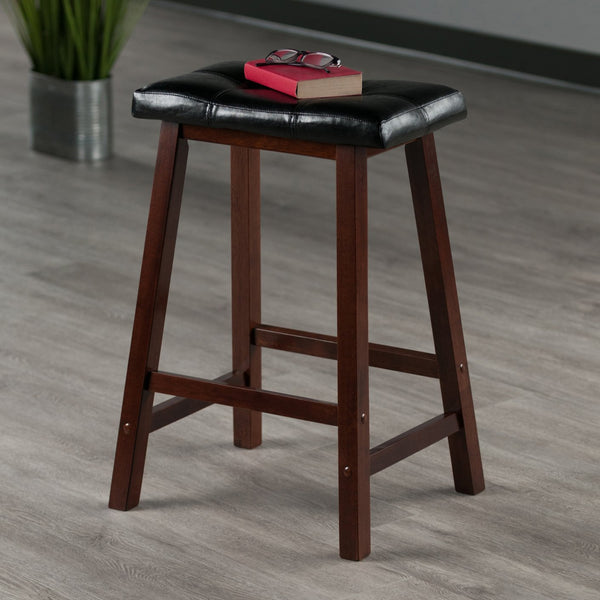 Winsome Wood Mona Saddle Seat Counter Stool - Stylish Black Faux Leather & Walnut Finish For Modern Comfort Walnut ,Black Solid Wood ,Polyurethane 94064-winsome-wood