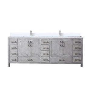 English Elm Distressed Grey Double Bath Vanity - 84" W X 22" D, Durable Cultured Marble Top & Faucet Set Included B2731P259161