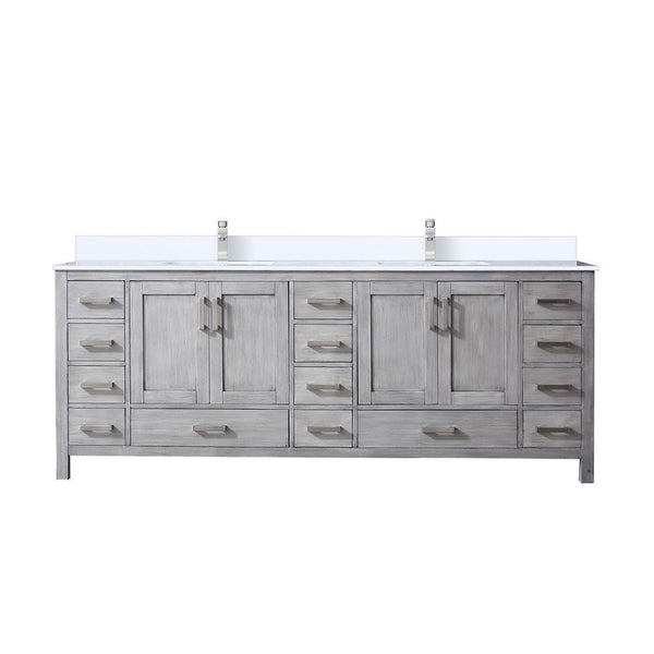English Elm Distressed Grey Double Bath Vanity - 84" W X 22" D, Durable Cultured Marble Top & Faucet Set Included B2731P259161