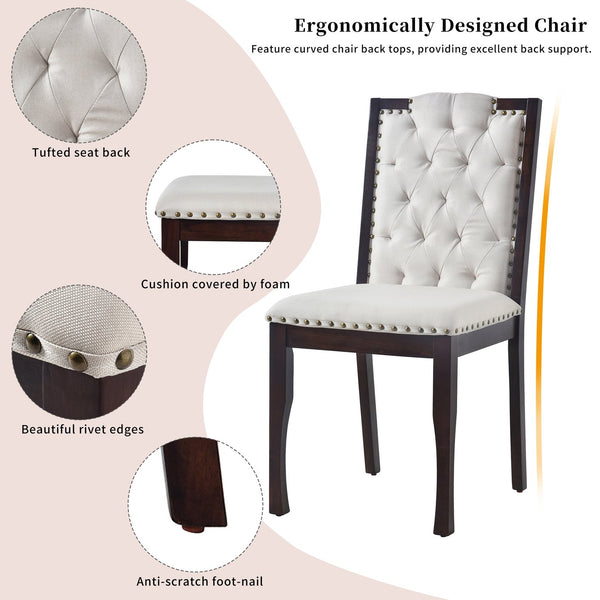 English Elm 6-Piece Kitchen Dining Set with 60" Rectangular Table, Tufted High-Back Chairs & Bench, Durable Wood Espresso N752S001080P