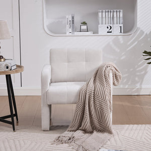 English Elm Modern Chenille Armchair with Ergonomic Curved Armrests, 500lb Capacity, Nordic Minimalist Accent Chair for Living Room Beige W395P380514