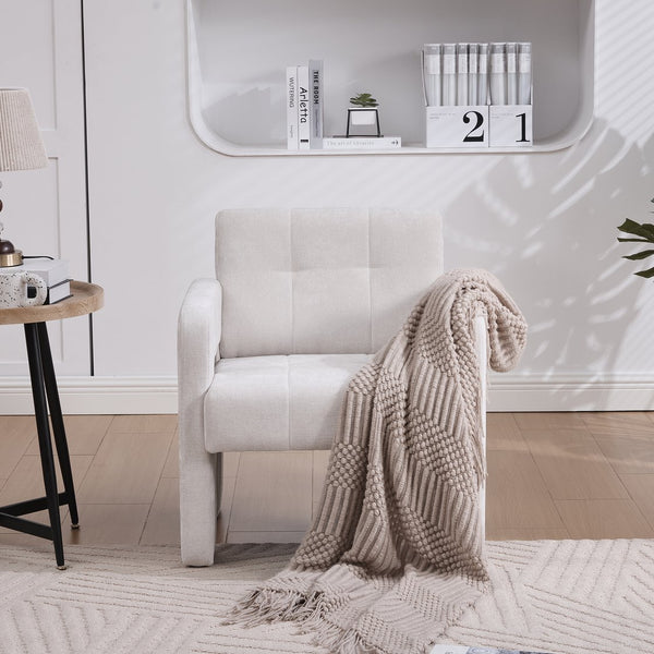 English Elm Modern Chenille Armchair with Ergonomic Curved Armrests, 500lb Capacity, Nordic Minimalist Accent Chair for Living Room Beige W395P380514