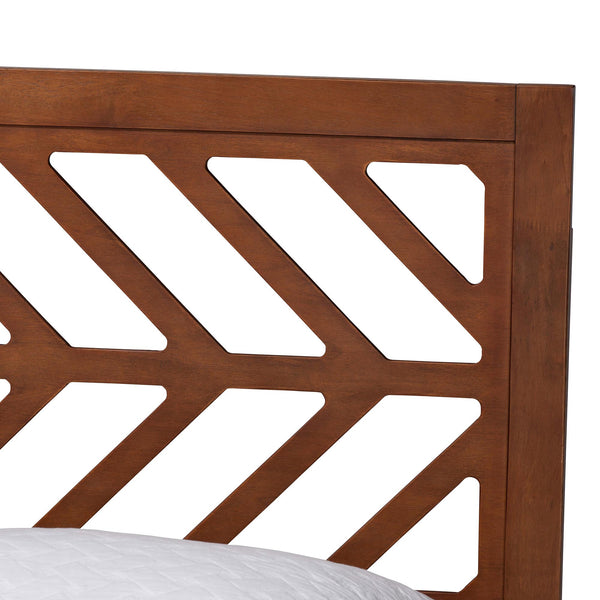 Baxton Studio Baxton Chinedu Platform Bed With Laser-Cut Geometric Headboard, Adjustable Heights, Mid-Century Style Chinedu-Ash Walnut-Queen