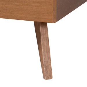 Baxton Studio Baxton Zola Platform Bed With Laser‑Cut Geometric Headboard, Tapered Legs, Sturdy Slat Support 63.80" W x 83.30" D x 44.00"-54.00" H Kirabo-Ash Walnut-Queen