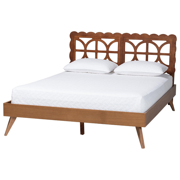 Baxton Studio Baxton Shukura Platform Bed With Laser-Cut Geometric Headboard, Scalloped Edging, Queen, Storage Shukura-Ash Walnut-Queen