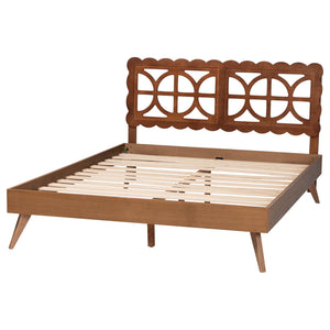 Baxton Studio Baxton Shukura Platform Bed With Laser-Cut Geometric Headboard, Scalloped Edging, Queen, Storage Shukura-Ash Walnut-Queen