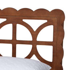 Baxton Studio Baxton Shukura Platform Bed With Laser-Cut Geometric Headboard, Scalloped Edging, Queen, Storage Shukura-Ash Walnut-Queen