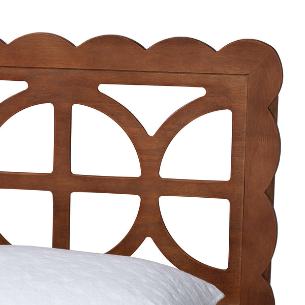 Baxton Studio Baxton Shukura Platform Bed With Laser-Cut Geometric Headboard, Scalloped Edging, Queen, Storage Shukura-Ash Walnut-Queen