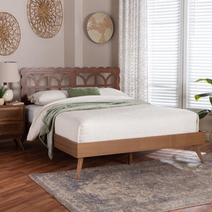 Baxton Studio Baxton Shukura Platform Bed With Laser-Cut Geometric Headboard, Scalloped Edging, Queen, Storage Shukura-Ash Walnut-Queen