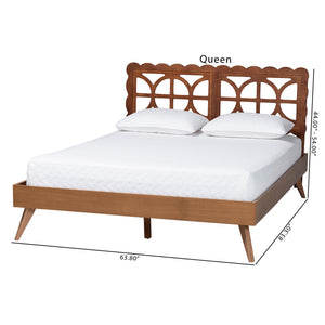 Baxton Studio Baxton Shukura Platform Bed With Laser-Cut Geometric Headboard, Scalloped Edging, Queen, Storage Shukura-Ash Walnut-Queen