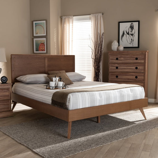 Baxton Studio Baxton Studio Mid-Century Modern Platform Bed in Walnut Brown with Stylish Design & Durability Zenon Queen Zenon-Ash Walnut-Queen