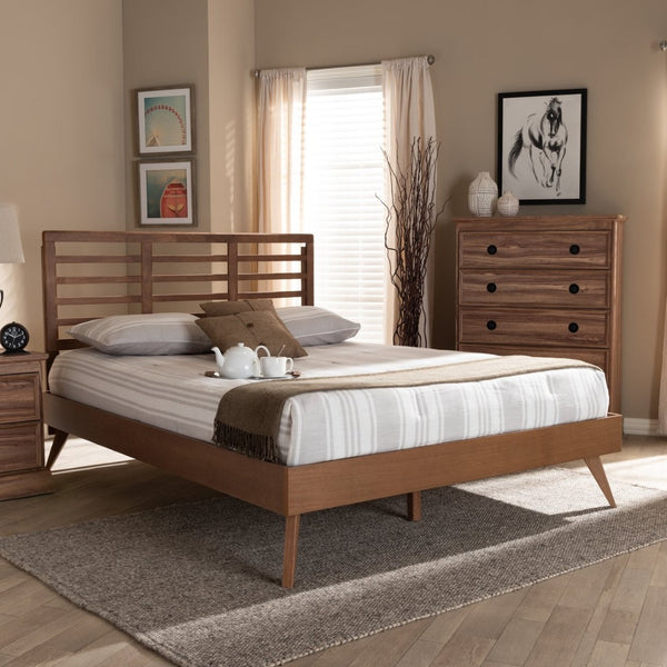 Baxton Studio Baxton Studio Mid-Century Modern Walnut Brown Platform Bed with Adjustable Headboard for Style Calisto Full Calisto-Ash Walnut-Full
