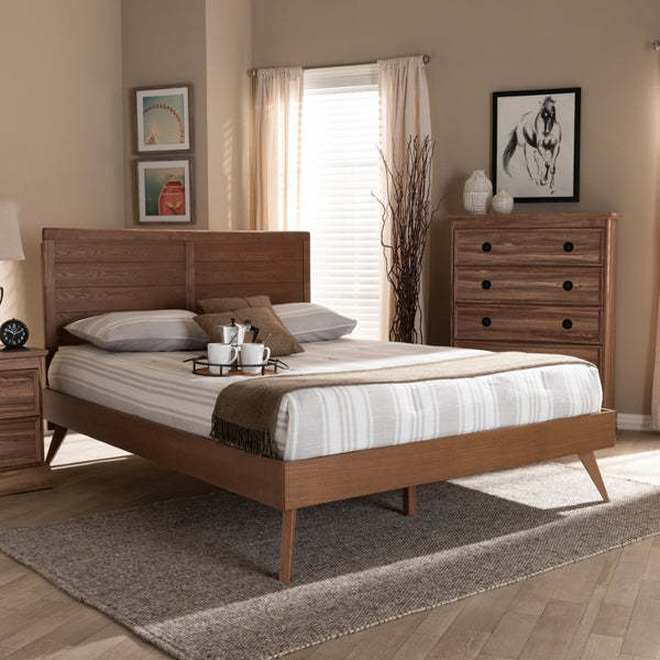 Baxton Studio Baxton Studio Mid-Century Modern Walnut Brown Platform Bed with Adjustable Headboard for Comfort Artemis Full Artemis-Ash Walnut-Full