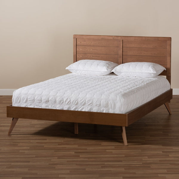 Baxton Studio Baxton Studio Mid-Century Modern Walnut Brown Platform Bed with Adjustable Headboard for Comfort Artemis Full Artemis-Ash Walnut-Full