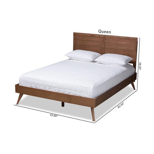 Baxton Studio Baxton Studio Mid-Century Modern Walnut Brown Platform Bed with Adjustable Headboard for Comfort Artemis Full Artemis-Ash Walnut-Full