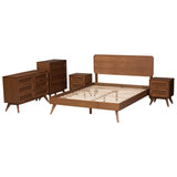 Baxton Studio Demeter Mid-Century Modern Walnut Brown Finished Wood King Size 5-Piece Bedroom Set