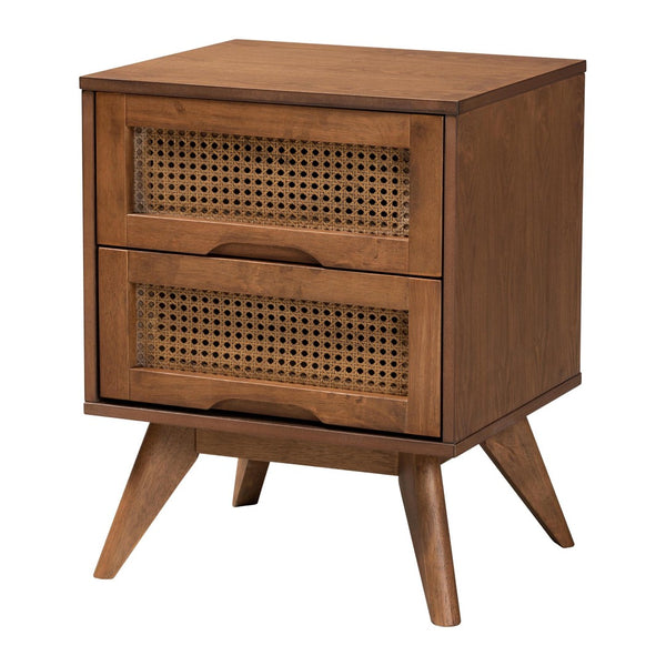 Baxton Studio Baxton Studio Demeter Mid-Century Modern Walnut Bedroom Set with Rattan Accents and Storage Solutions Full 5-Piece Demeter-Ash Walnut-Full 5PC Bedroom Set