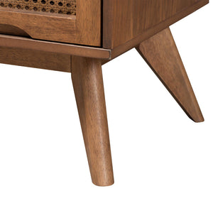 Baxton Studio Baxton Studio Demeter Mid-Century Modern Walnut Bedroom Set with Rattan Accents and Storage Solutions Full 5-Piece Demeter-Ash Walnut-Full 5PC Bedroom Set