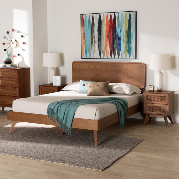 Baxton Studio Baxton Studio Demeter Mid-Century Modern Walnut Bedroom Set with Rattan Accents and Storage Solutions King 3-Piece Demeter-Ash Walnut-King 3PC Bedroom Set
