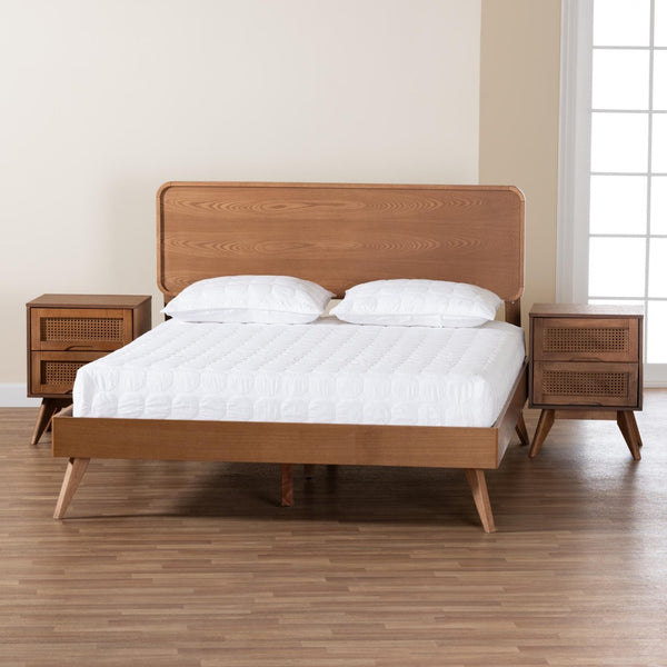 Baxton Studio Baxton Studio Demeter Mid-Century Modern Walnut Bedroom Set with Rattan Accents and Storage Solutions King 3-Piece Demeter-Ash Walnut-King 3PC Bedroom Set