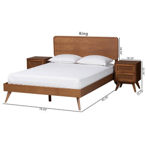 Baxton Studio Baxton Studio Demeter Mid-Century Modern Walnut Bedroom Set with Rattan Accents and Storage Solutions King 3-Piece Demeter-Ash Walnut-King 3PC Bedroom Set