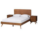 Demeter Mid-Century Modern Walnut Brown Finished Wood Size 3-Piece Bedroom Set