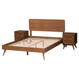 Baxton Studio Demeter Mid-Century Modern Walnut Brown Finished Wood King Size 3-Piece Bedroom Set