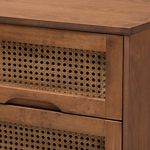 Baxton Studio Baxton Studio Demeter Mid-Century Modern Walnut Bedroom Set with Rattan Accents and Storage Solutions King 3-Piece Demeter-Ash Walnut-King 3PC Bedroom Set