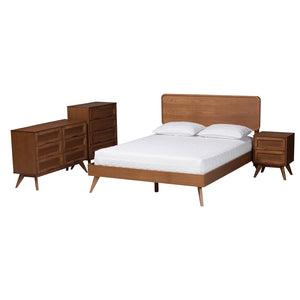 Baxton Studio Baxton Studio Demeter Mid-Century Modern Walnut Bedroom Set with Rattan Accents and Storage Solutions King 4-Piece Demeter-Ash Walnut-King 4PC Bedroom Set