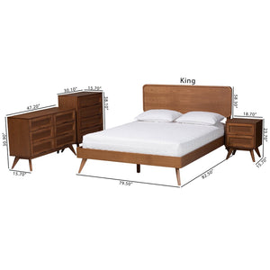 Baxton Studio Baxton Studio Demeter Mid-Century Modern Walnut Bedroom Set with Rattan Accents and Storage Solutions King 4-Piece Demeter-Ash Walnut-King 4PC Bedroom Set