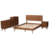 Baxton Studio Demeter Mid-Century Modern Walnut Brown Finished Wood King Size 4-Piece Bedroom Set