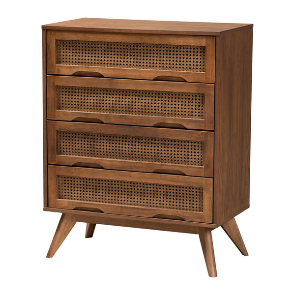 Baxton Studio Baxton Studio Demeter Mid-Century Modern Walnut Bedroom Set with Rattan Accents and Storage Solutions King 4-Piece Demeter-Ash Walnut-King 4PC Bedroom Set