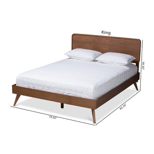 Baxton Studio Baxton Studio Mid-Century Modern Walnut Brown Wood Platform Bed with Adjustable Headboard Heights Demeter Demeter-Ash Walnut-Queen