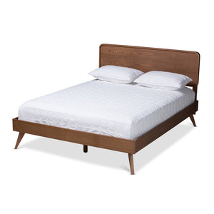 Baxton Studio Baxton Studio Mid-Century Modern Walnut Brown Wood Platform Bed with Adjustable Headboard Heights Demeter Demeter-Ash Walnut-Queen