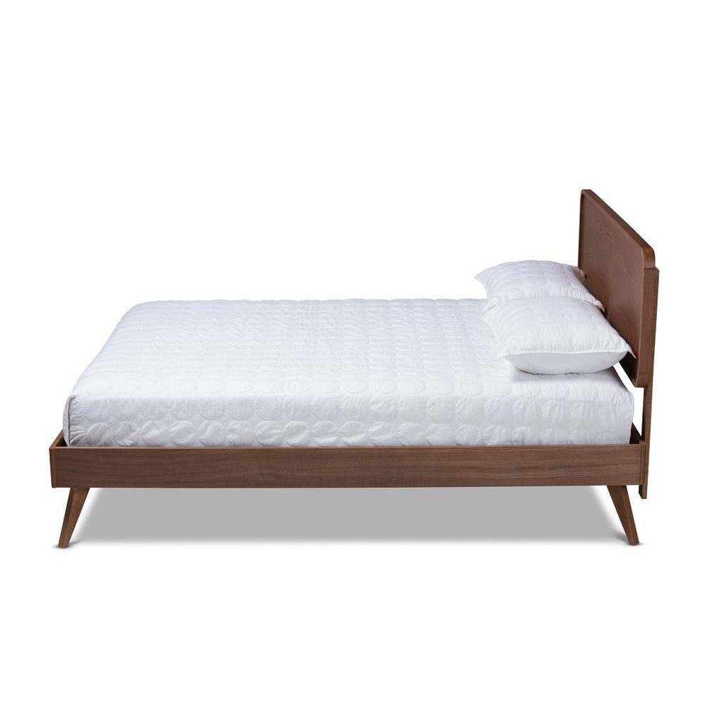 Baxton Studio Baxton Studio Mid-Century Modern Walnut Brown Wood Platform Bed with Adjustable Headboard Heights Demeter Demeter-Ash Walnut-Queen
