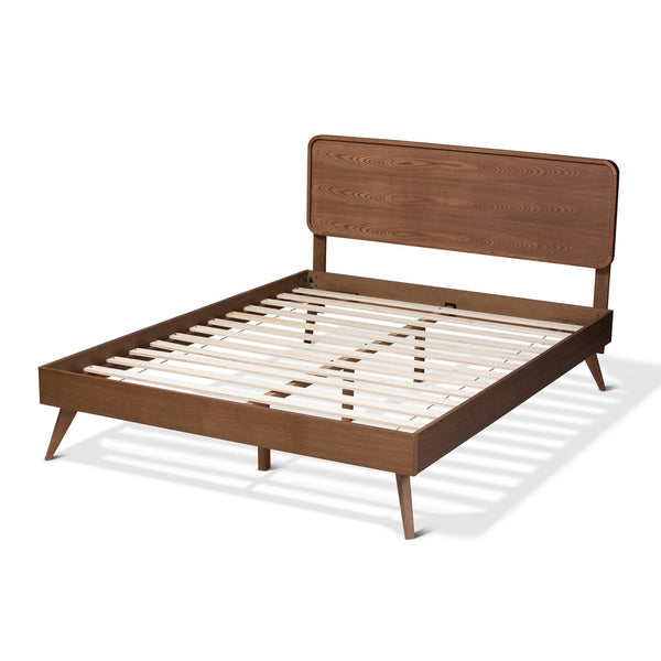 Baxton Studio Baxton Studio Mid-Century Modern Walnut Brown Wood Platform Bed with Adjustable Headboard Heights Demeter Demeter-Ash Walnut-Queen