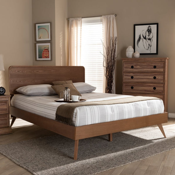 Baxton Studio Baxton Studio Demeter King Size Platform Bed - Mid-Century Modern Walnut Finish with Adjustable Headboard Demeter-Ash Walnut-King