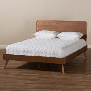 Baxton Studio Baxton Studio Mid-Century Modern Walnut Brown Wood Platform Bed with Adjustable Headboard Heights Demeter Demeter-Ash Walnut-Queen