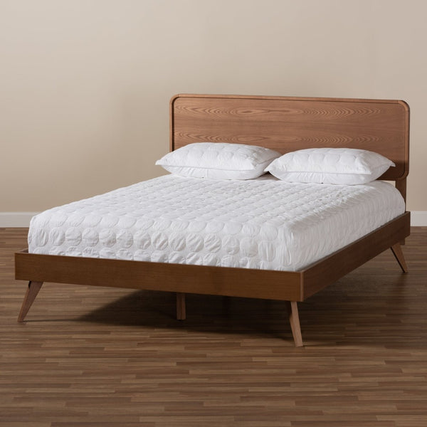 Baxton Studio Baxton Studio Mid-Century Modern Walnut Brown Wood Platform Bed with Adjustable Headboard Heights Demeter Demeter-Ash Walnut-Queen