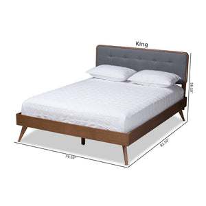 Baxton Studio Baxton Studio Dilara Mid-Century Modern Queen Platform Bed in Dark Grey Fabric & Walnut Finish Dilara-Dark Grey/Ash Walnut-Queen