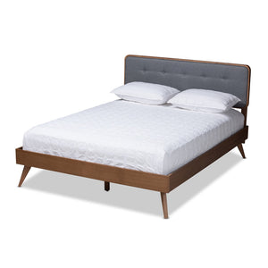 Baxton Studio Baxton Studio Dilara Mid-Century Modern Queen Platform Bed in Dark Grey Fabric & Walnut Finish Dilara-Dark Grey/Ash Walnut-Queen